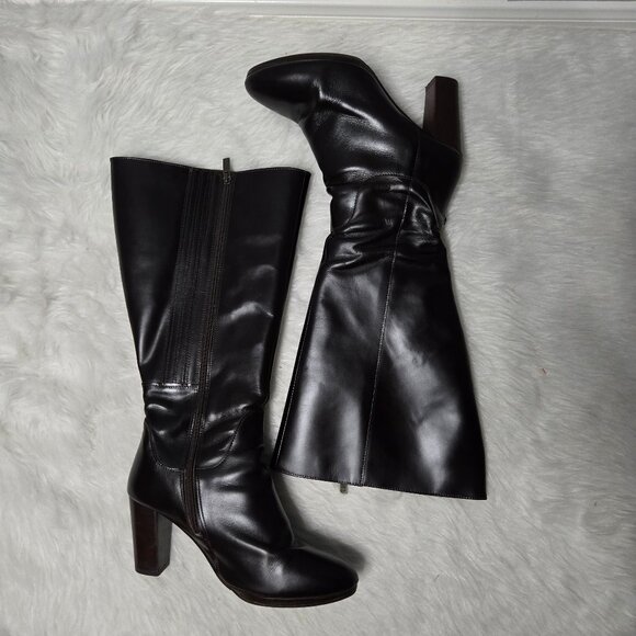 DUO Boots Knee High Boots in Dark Brown Leather, Wide Calf, 12 - Picture 1 of 9